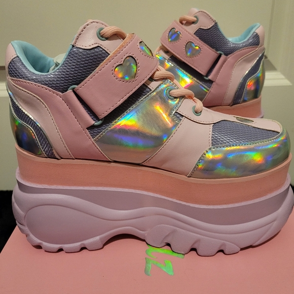 Sugar Thrillz Pink Purple And Holographic Heart Platform Sneaker - Picture 5 of 8